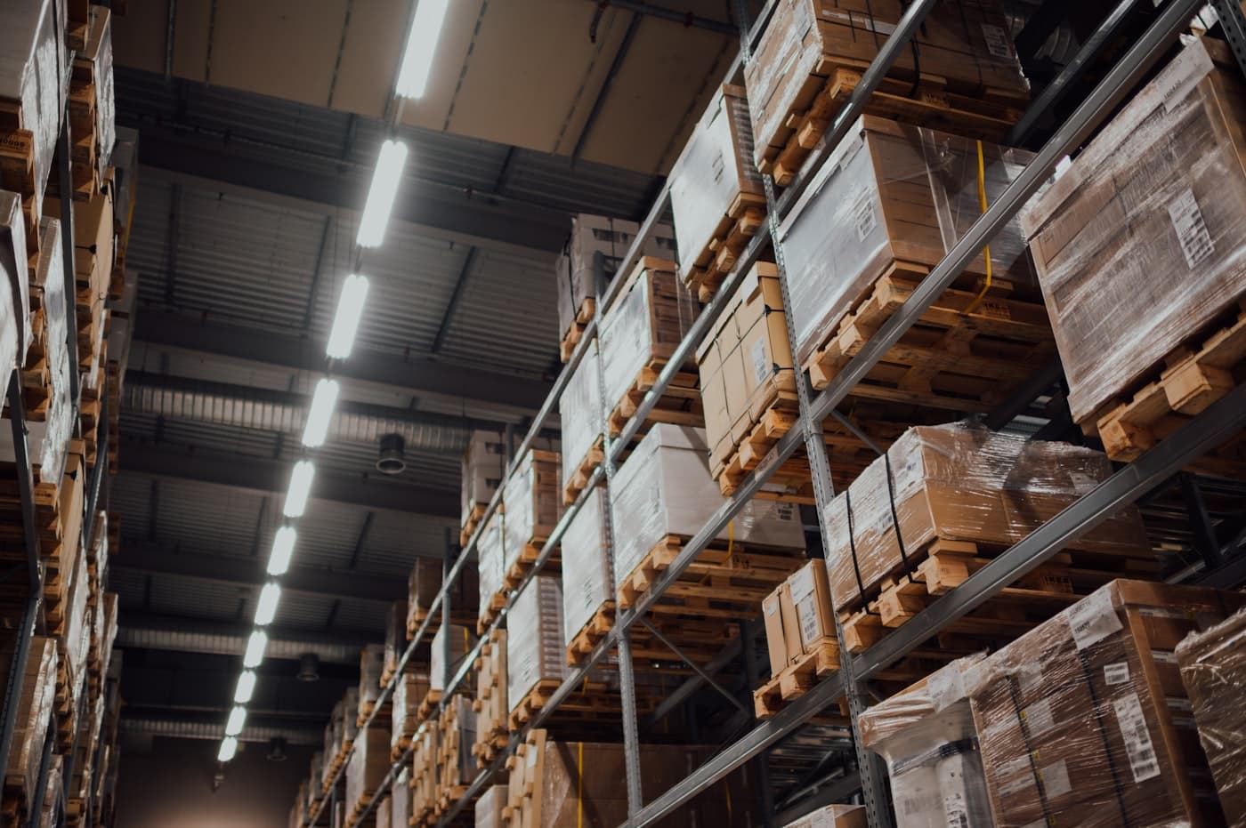 Pallets of packaged goods in a warehouse